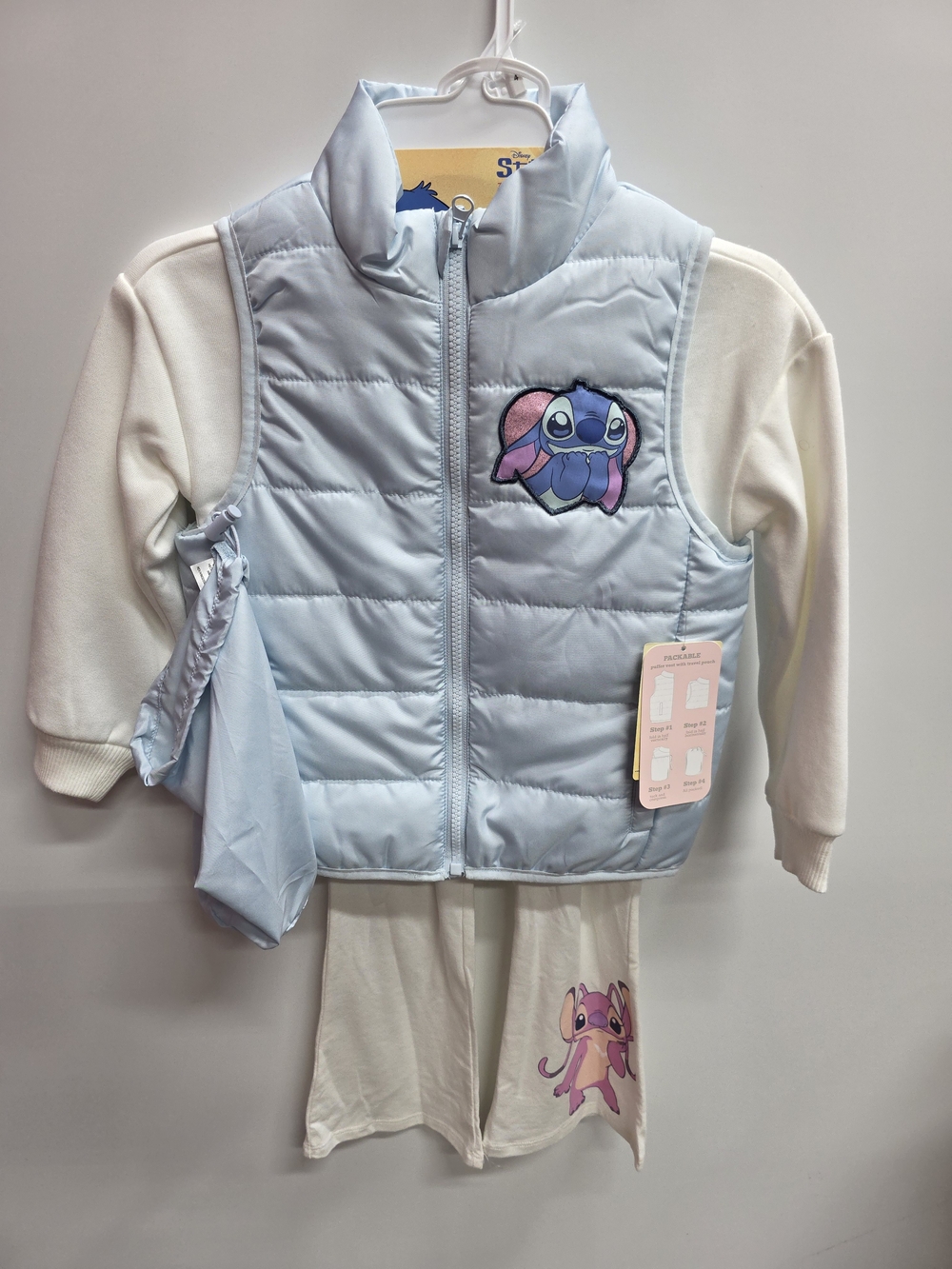 Disney Light Blue & Cream Stitch Puffer Vest Matching Set